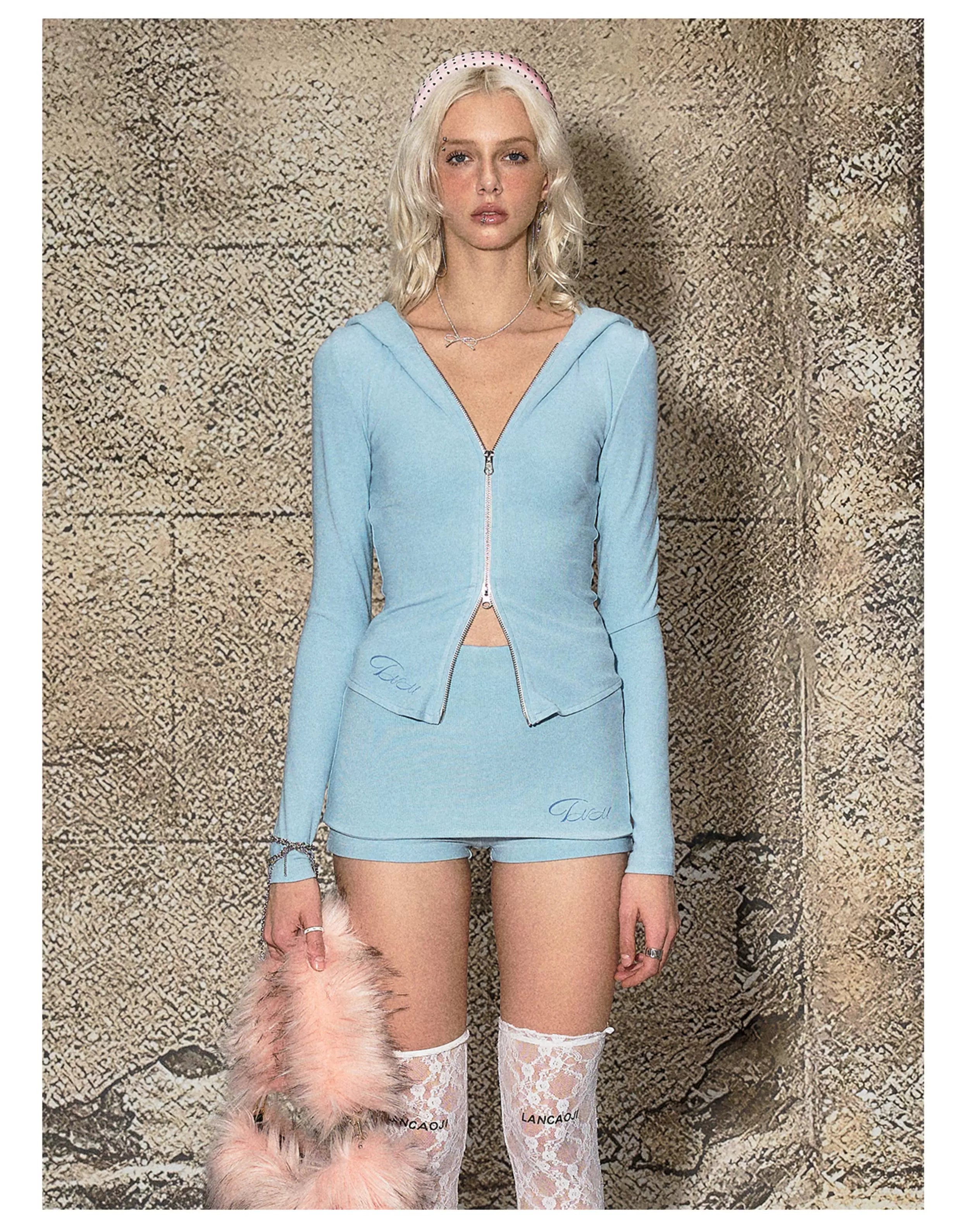 Modal Stretch Zip-Up Hoodie & Faux Skirt Set