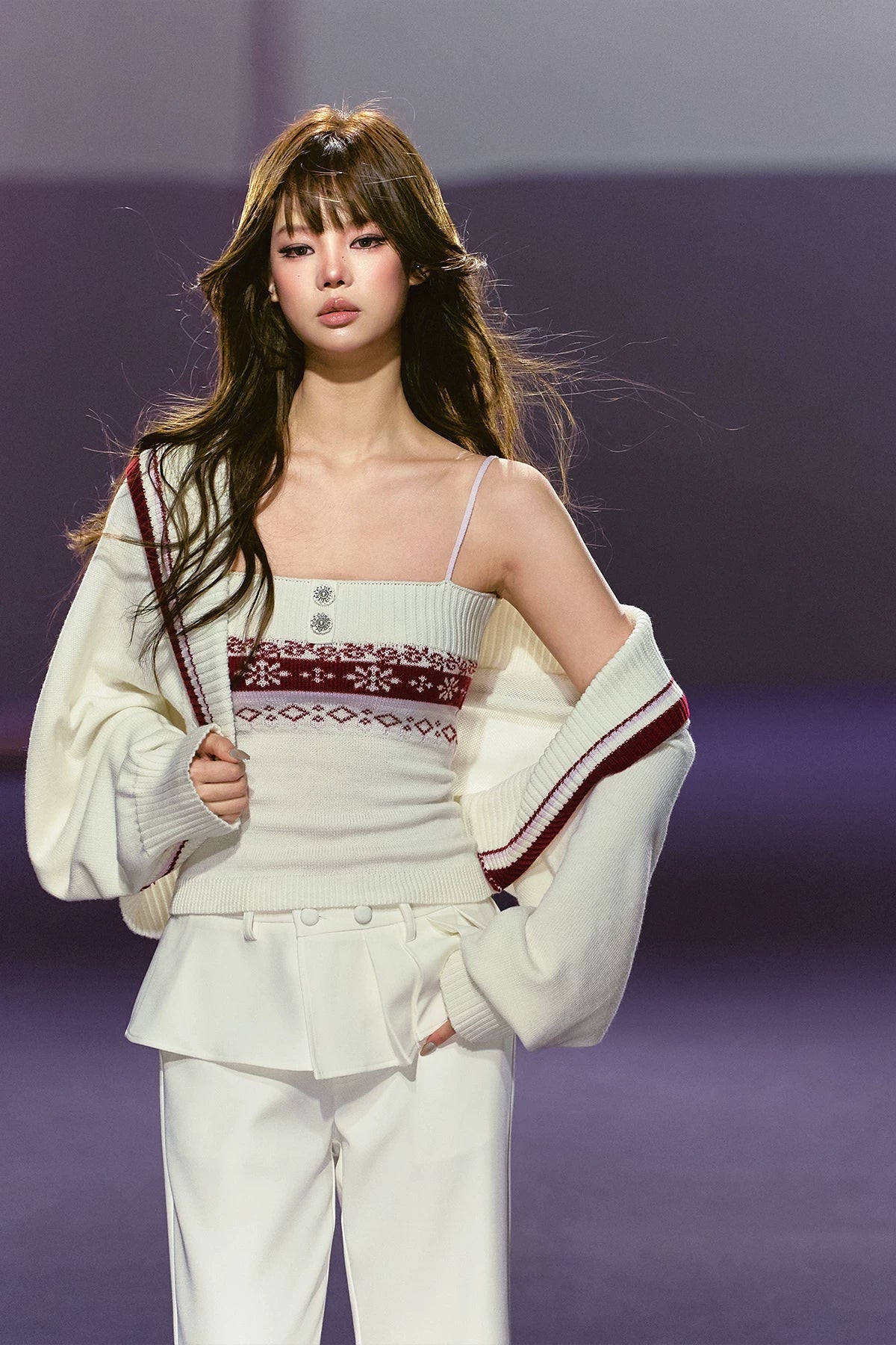 Fair Isle Snowflake Knit Vest & Contrast Cropped Cardigan Set