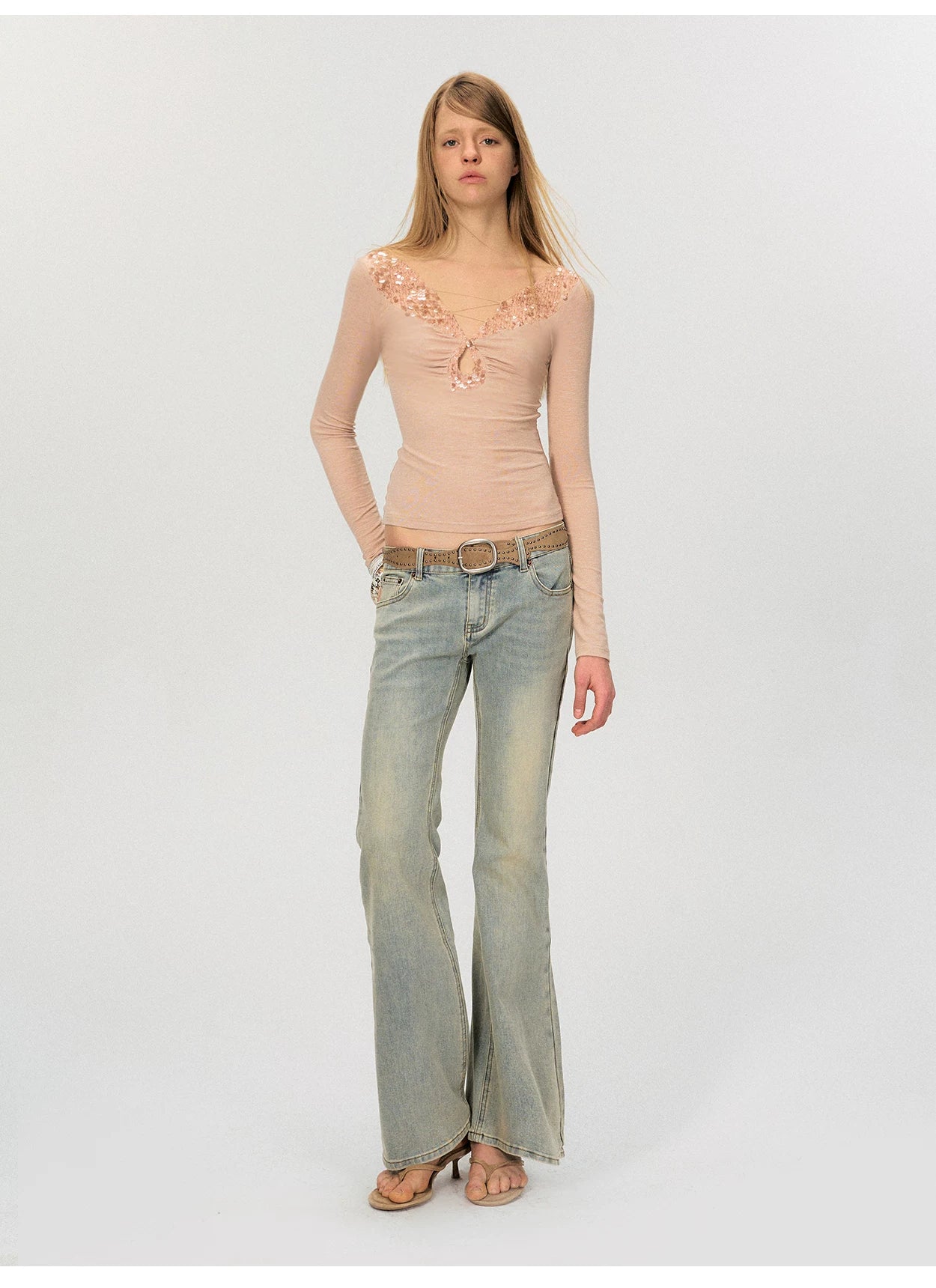 Cut-Out Lace-Up Slim Fit Long Sleeve Top