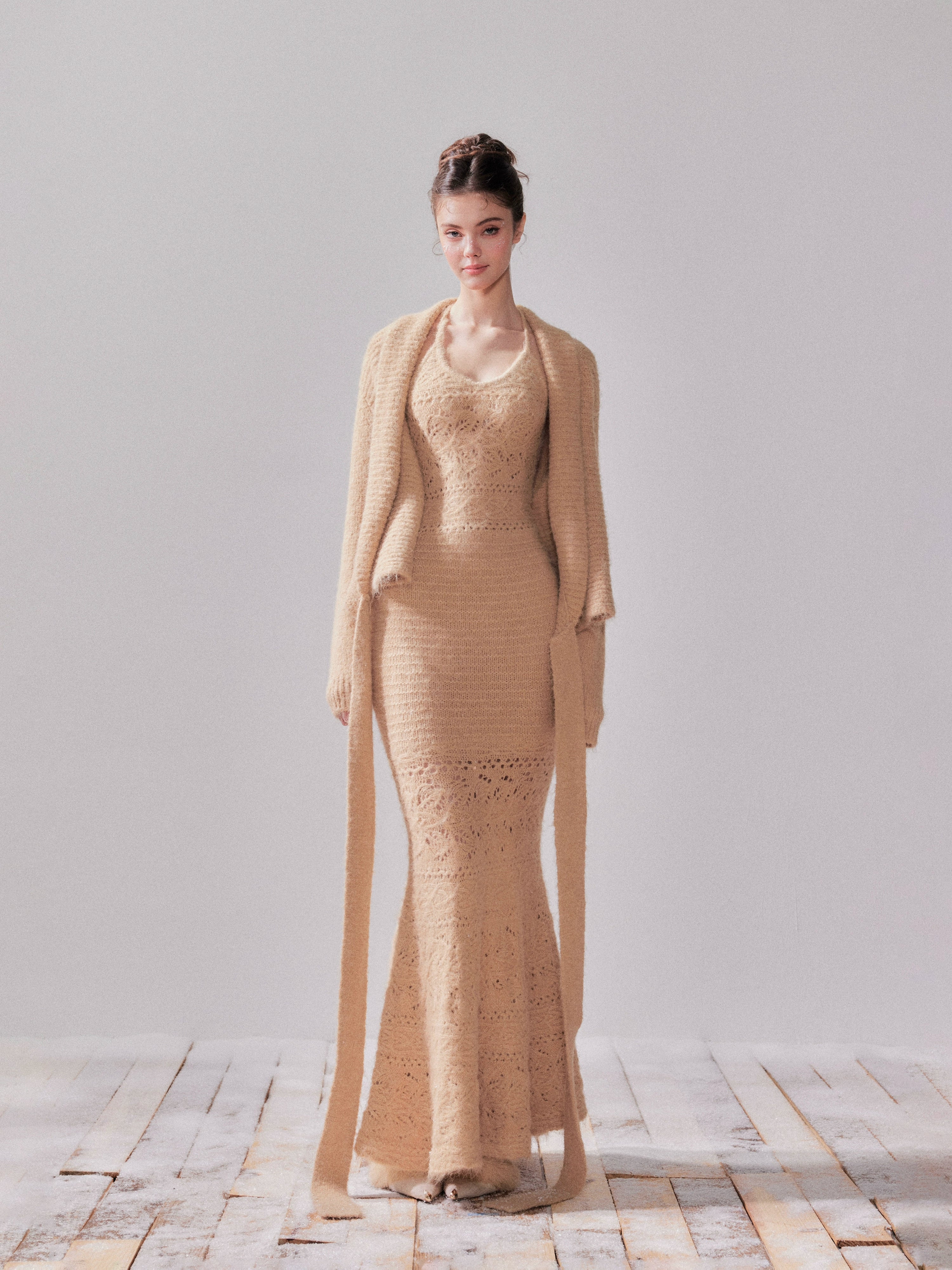 Amber Glow Knit Cardigan & Mermaid Dress Set