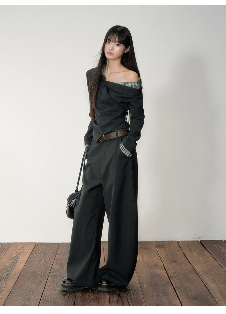 Asymmetric Shoulder Suit Blouse