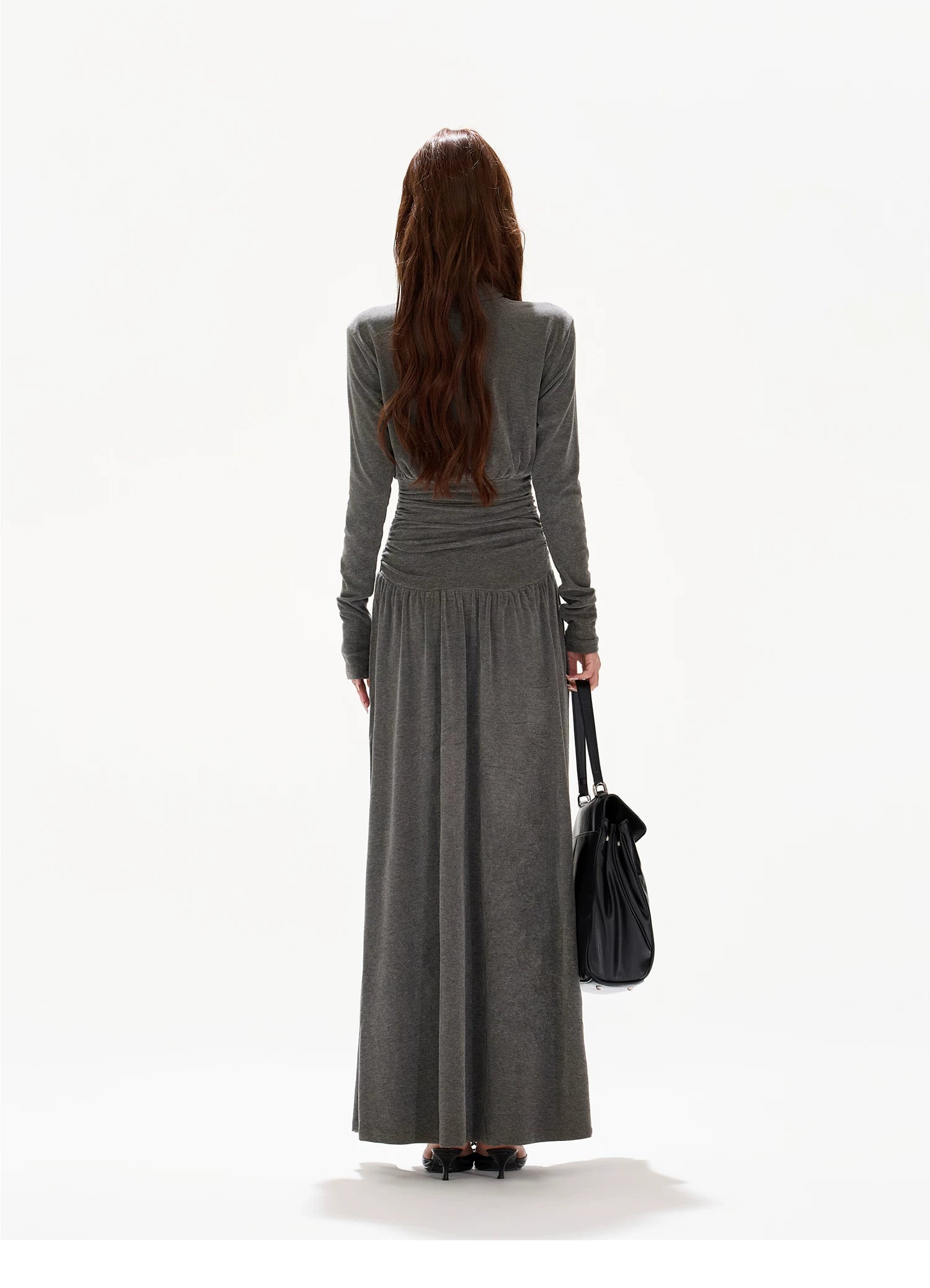 Pleated Waist-Defining A-Line Maxi Dress