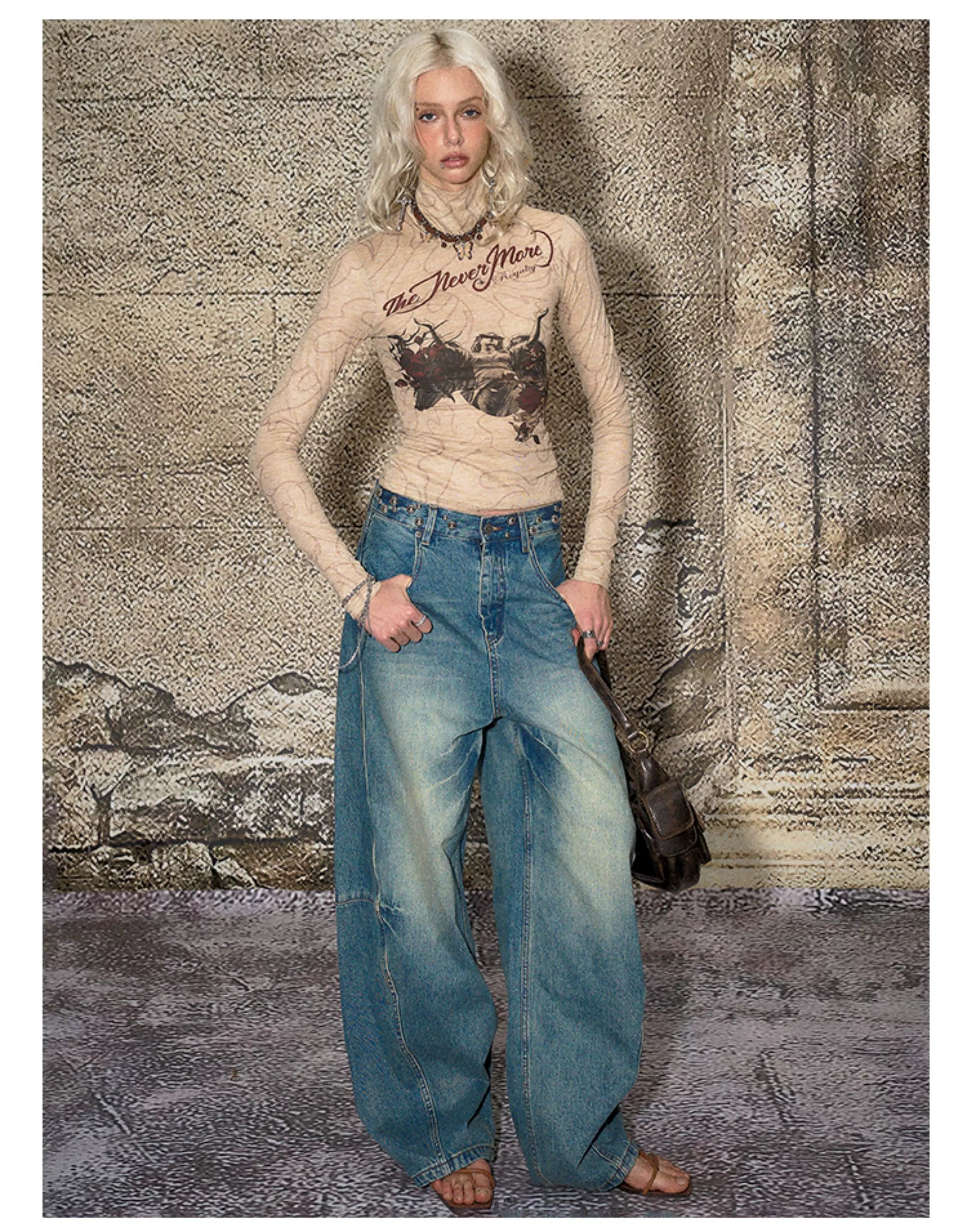 Panel-Seam Wide-Leg Denim Pants