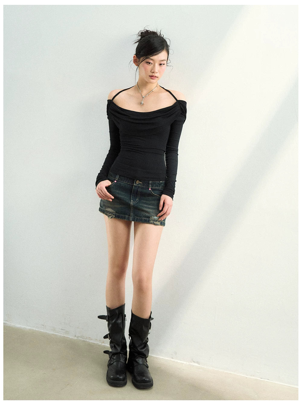 Reversible Draped Mesh Blouse