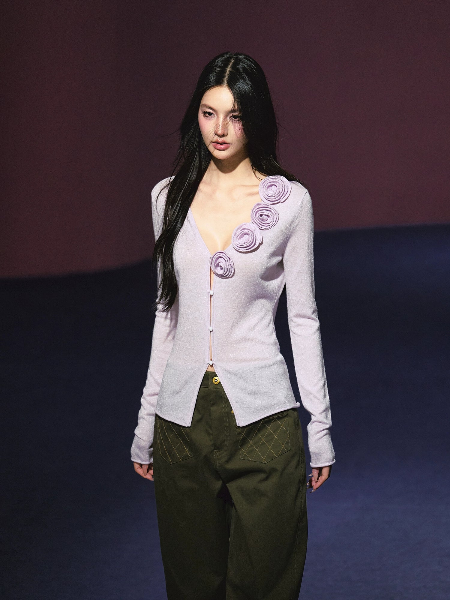 3D Rose Appliqué Sheer Knit Cardigan - CHINASQUAD
