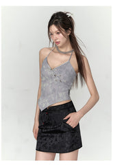 Black & White Button-up A-line Skirt - CHINASQUAD