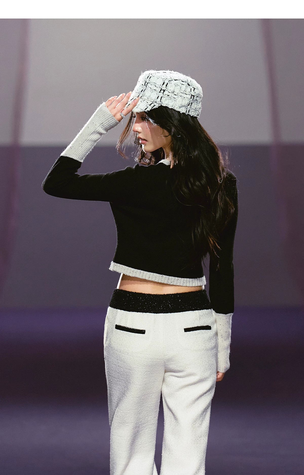 Black and White Color-block Knitted Cardigan