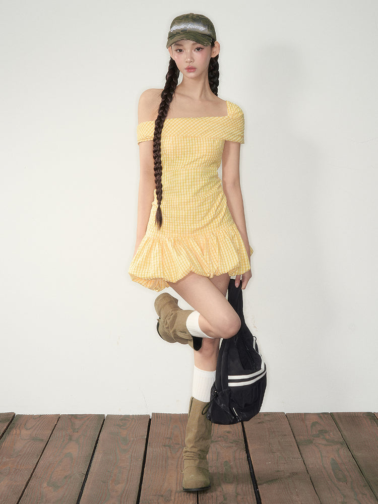 Yellow Plaid Smocked Dress - CHINASQUAD