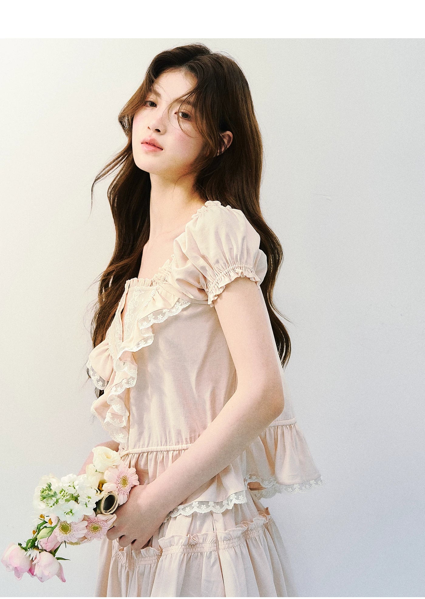 Romantic Ruffle Lace Blouse & Skirt Set