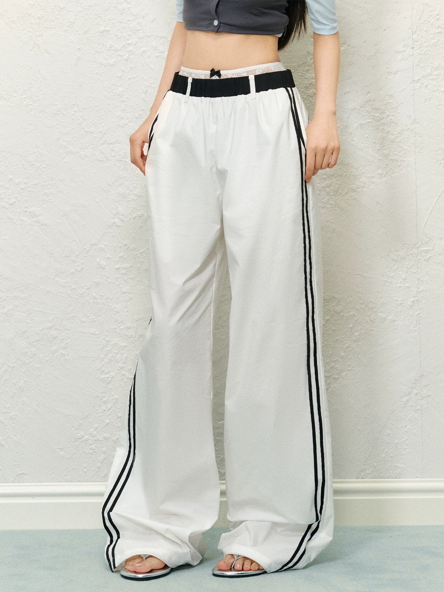 Lace Trim Pleated Wide-leg Pants - CHINASQUAD