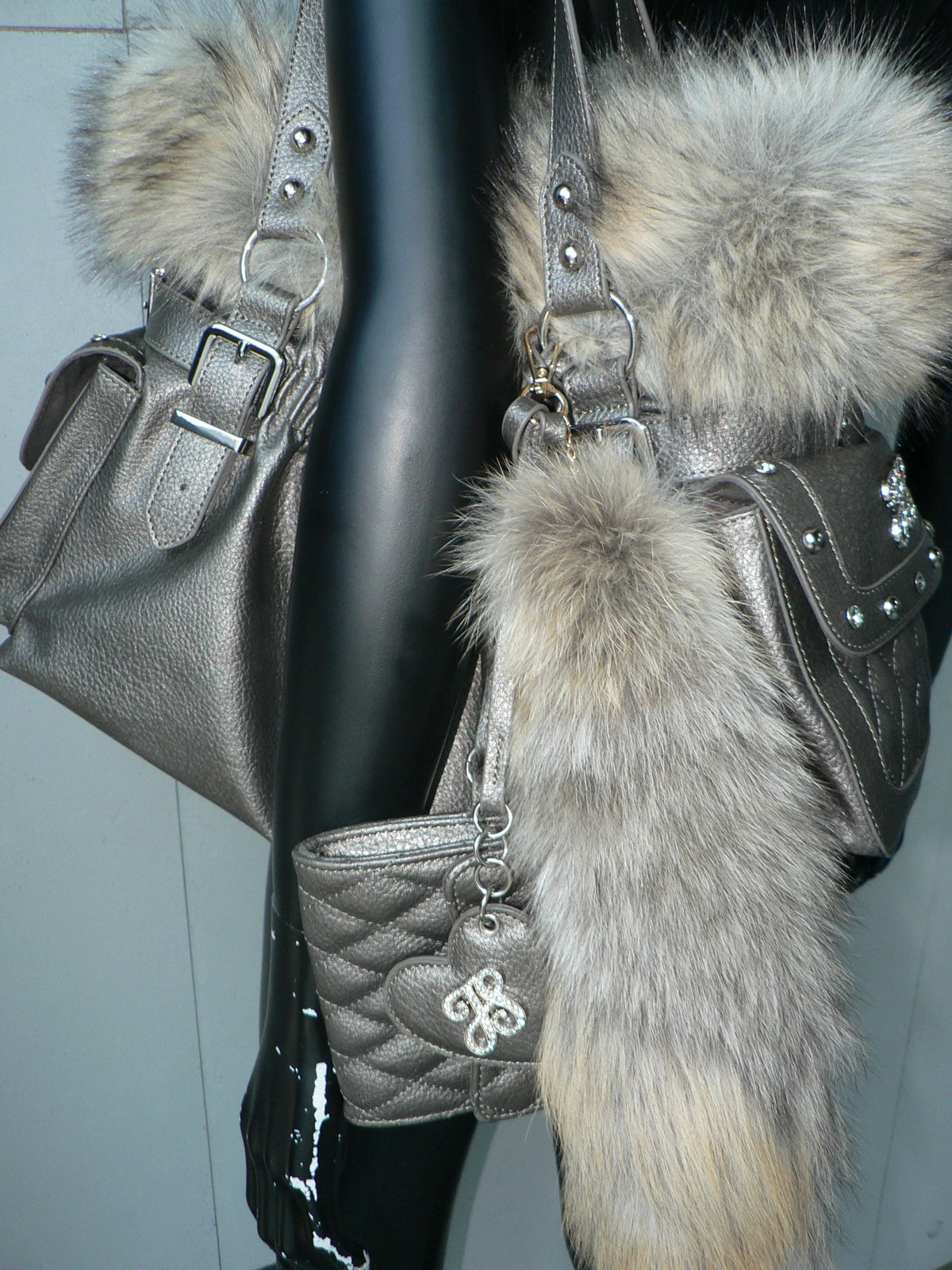 Faux Fox-Trim Structured Tote Bag