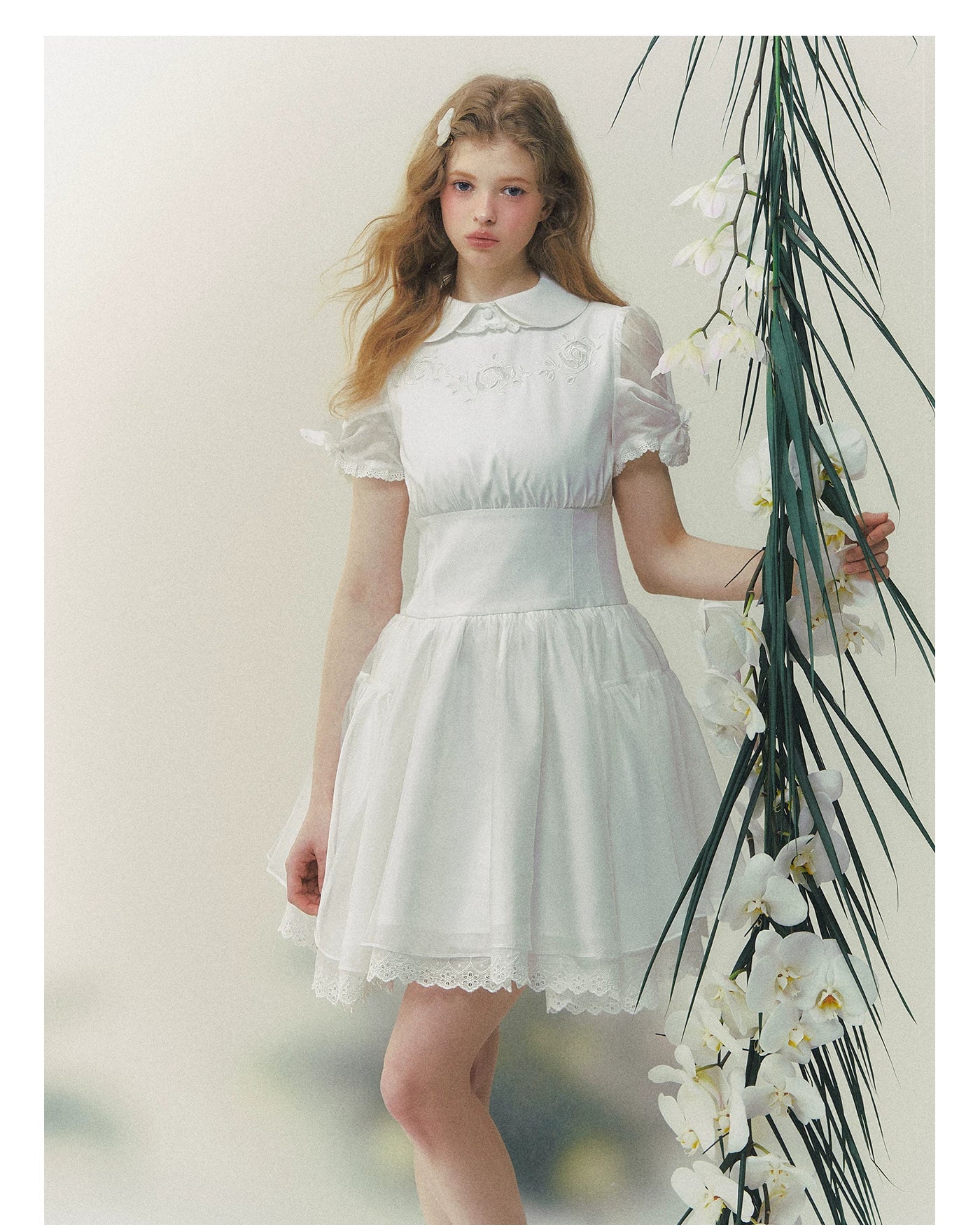 White Rose Embroidered Princess Dress