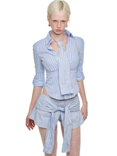 Striped Tie-Waist Shirt Skirt - CHINASQUAD