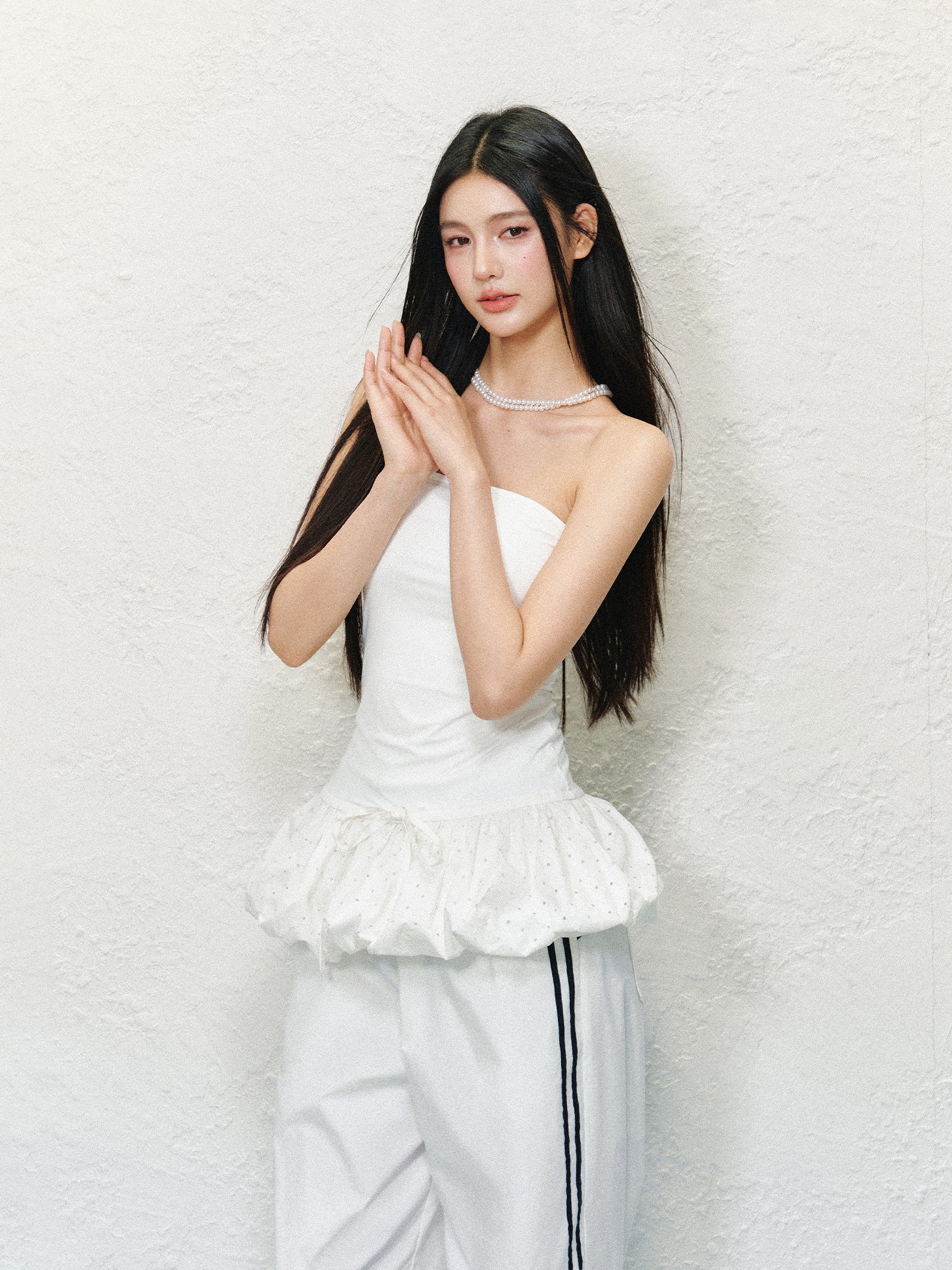 White Strapless Top with Spliced Tank - CHINASQUAD