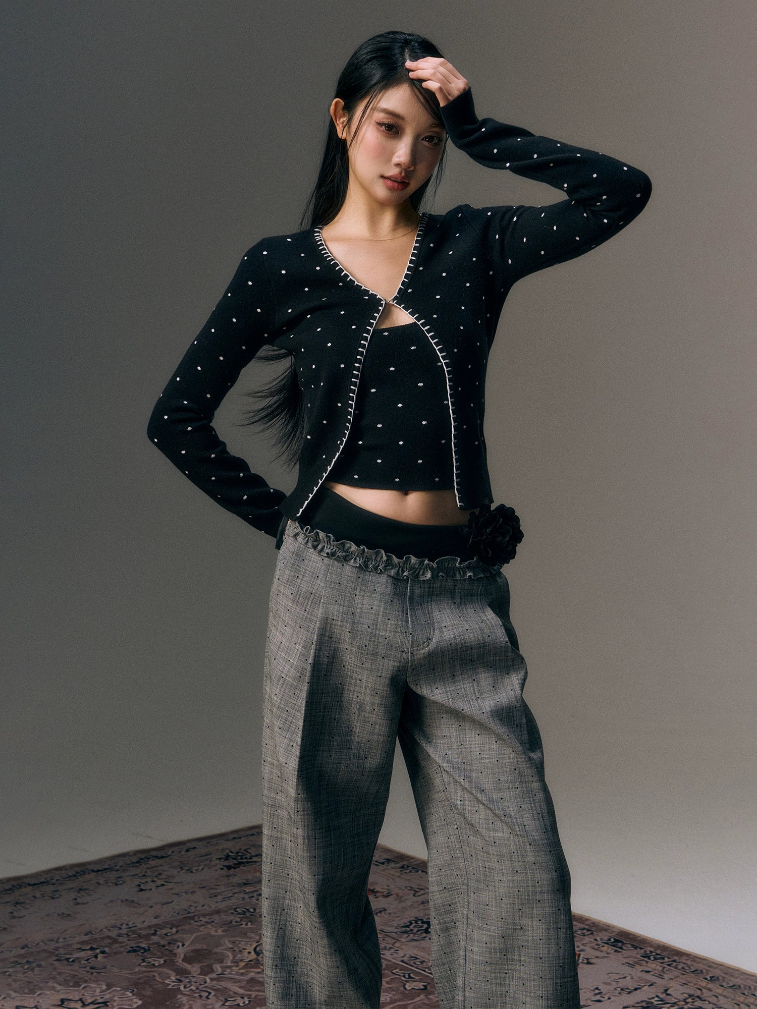 Black Polka Dot Printed 3-piece Set - CHINASQUAD