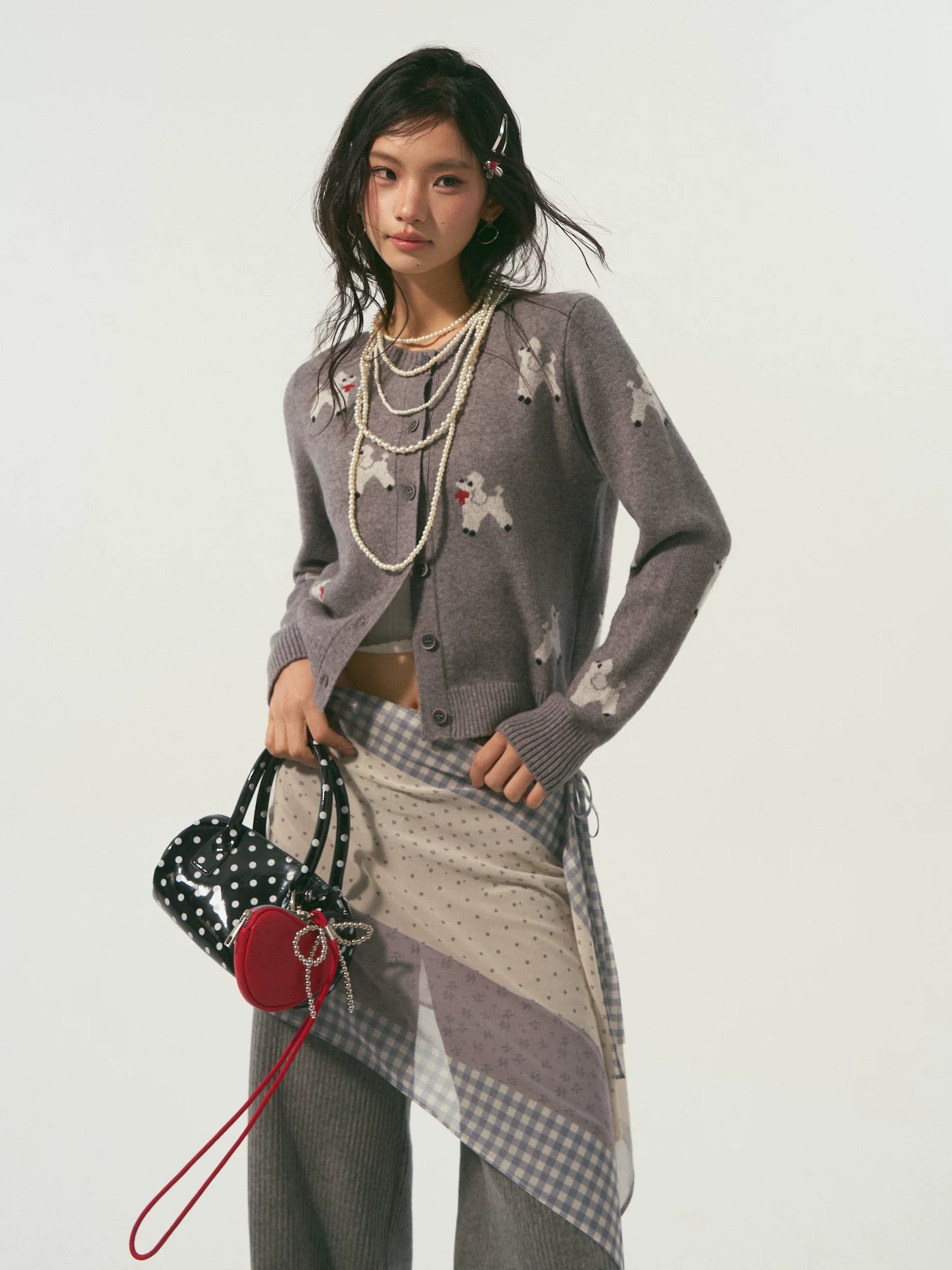 Scarf-Inspired Puppy Jacquard Knit Cardigan