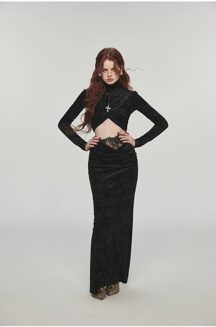 Velvet Turtleneck Crossed Blouse - CHINASQUAD