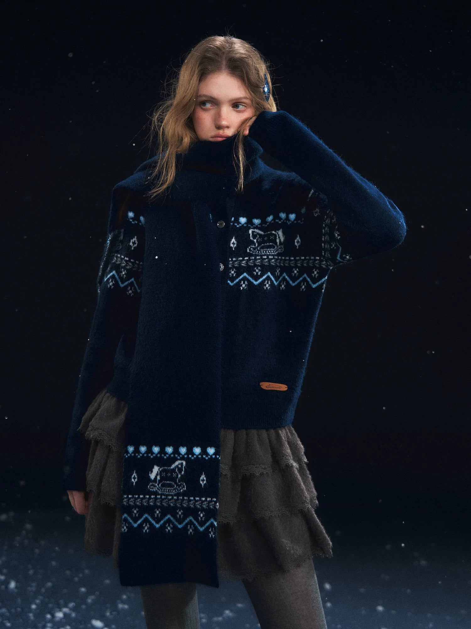 Fair Isle Scarf & Cardigan Two-Piece Set