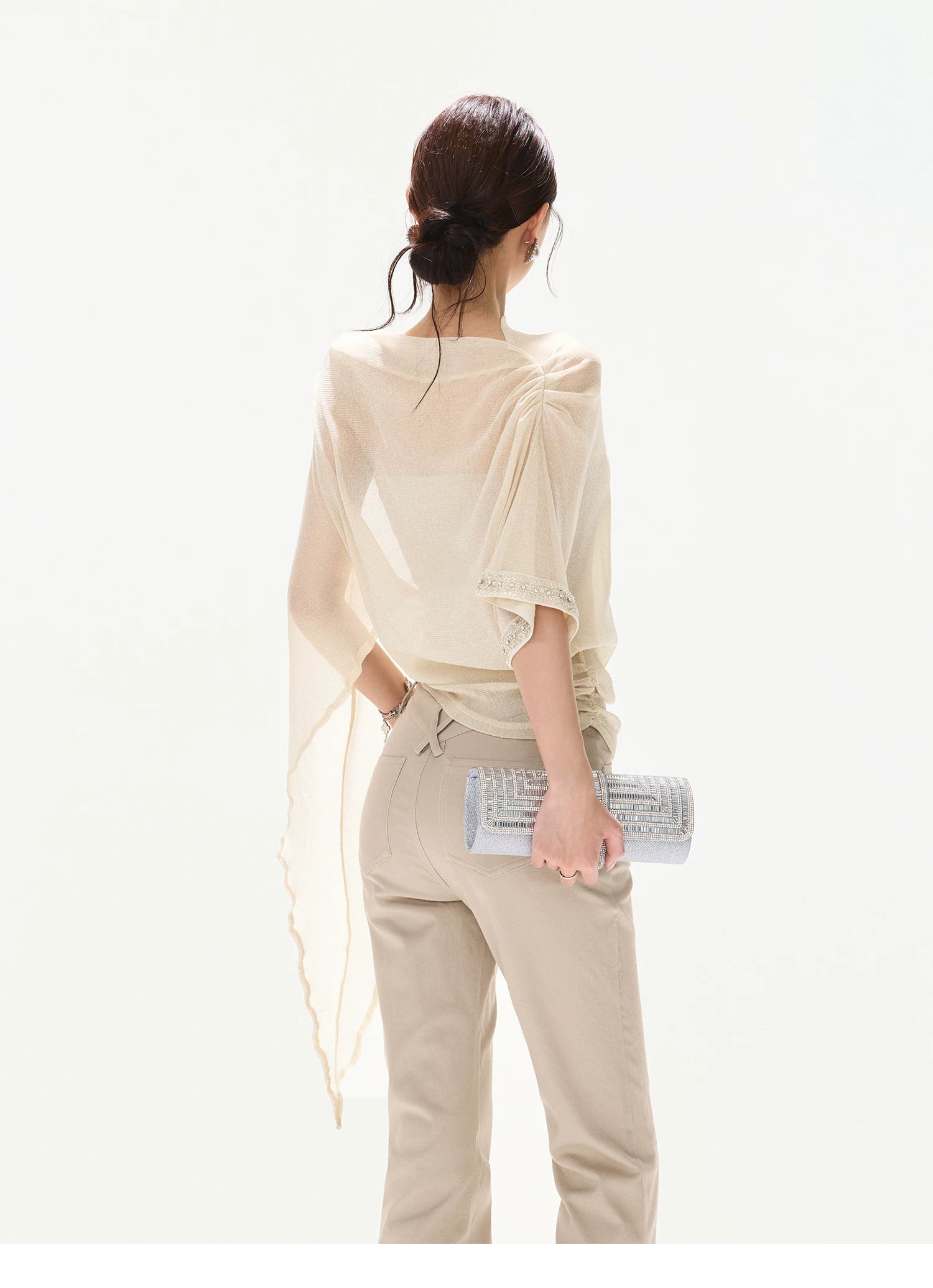 Silver Veil Goddess Beaded Mesh Cape
