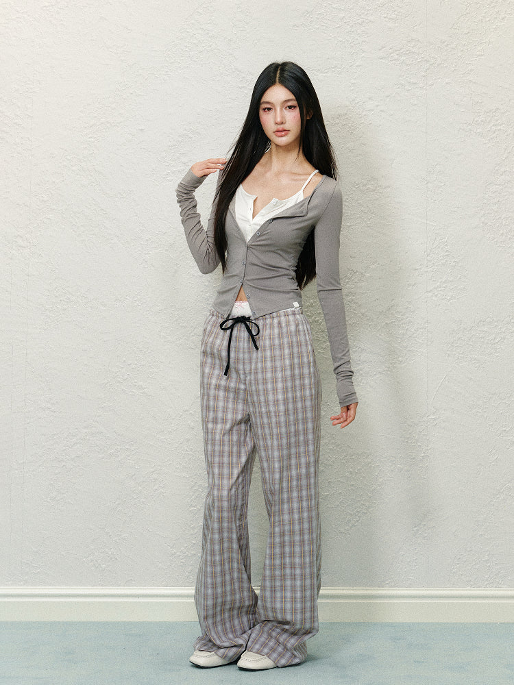 Double Waistband Spliced Fake Two-Piece Long Pants - CHINASQUAD