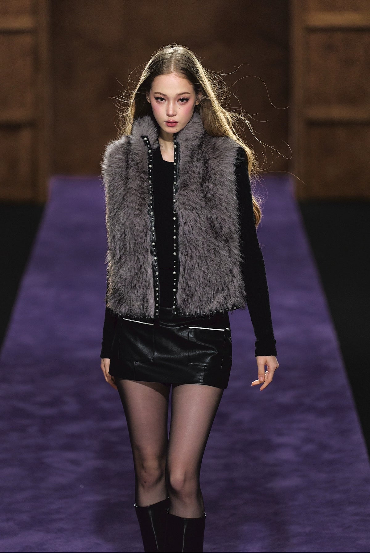 Beaded Faux Fur Layered Vest