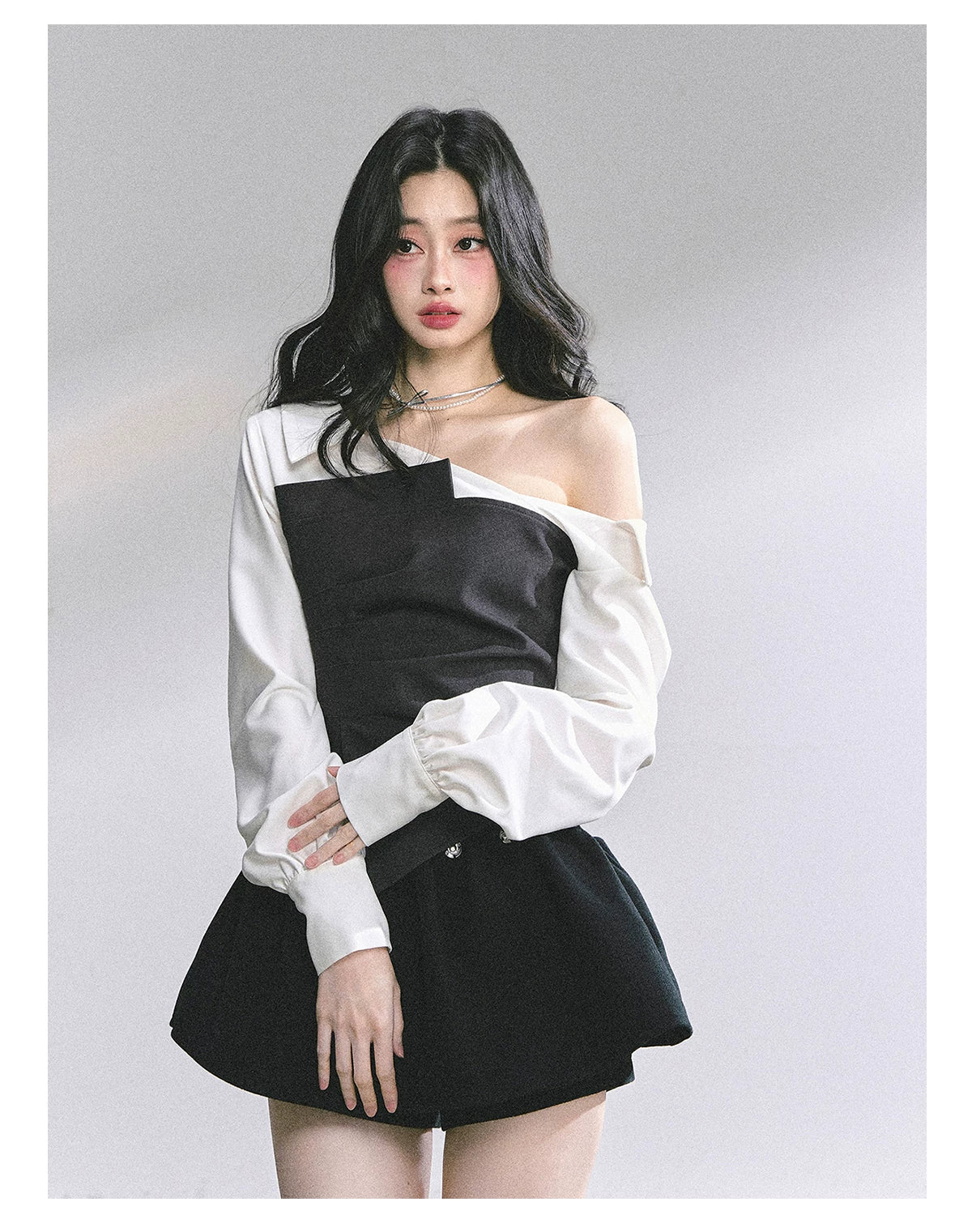 Faux Two-Piece Asymmetric Shoulder Shirt