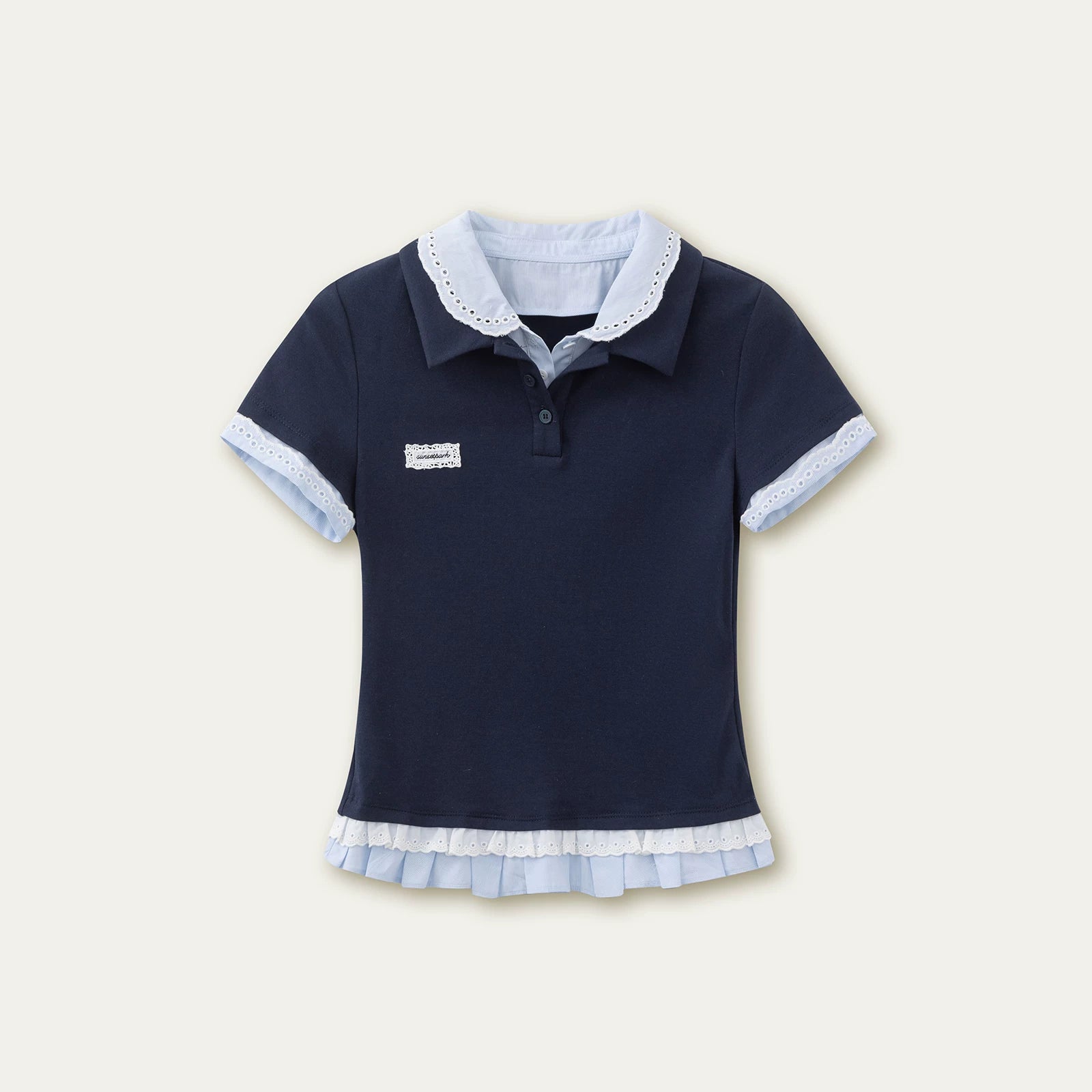 Vintage Layered Polka Dot Collar Knit Polo Tee