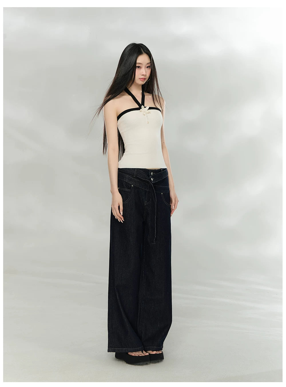 Contrast Halterneck Knit Camisole