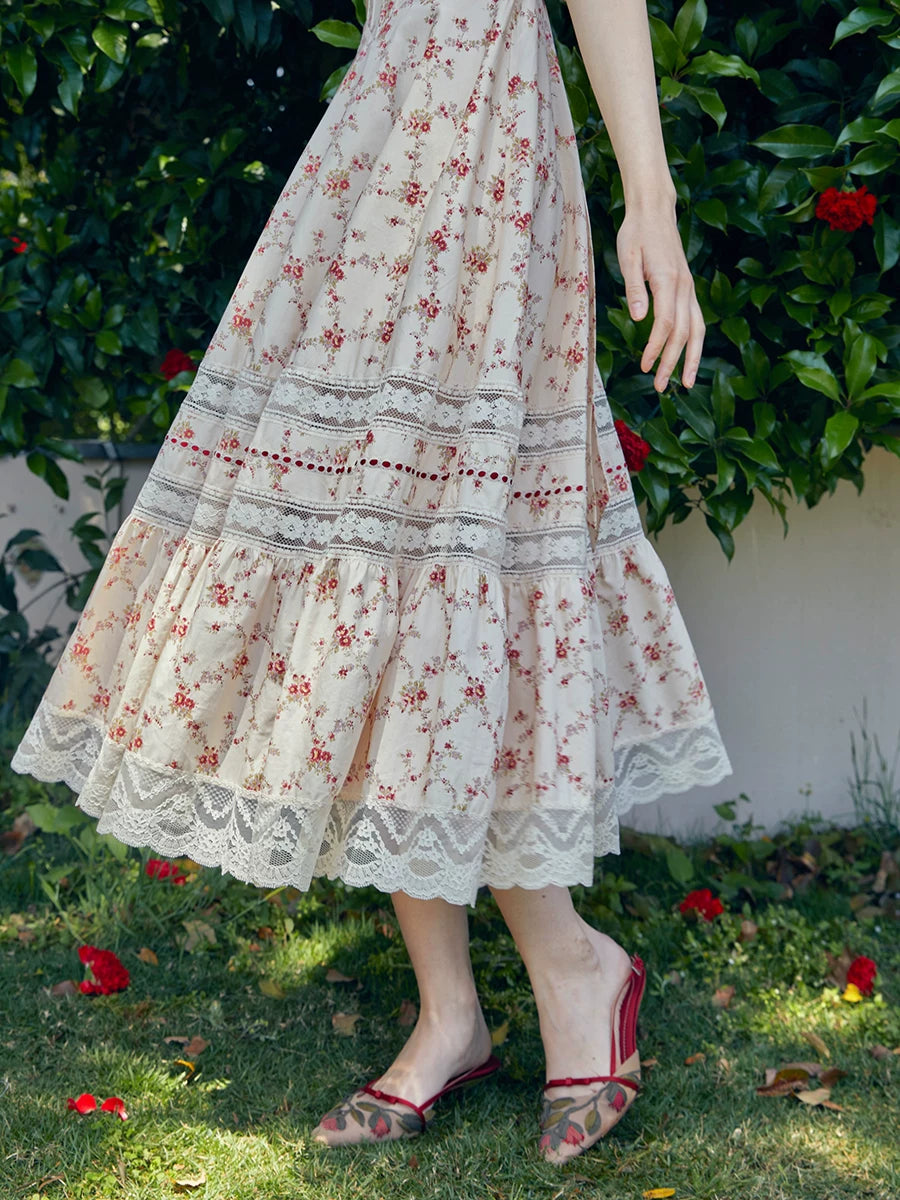 Pastoral Lace Corset Square-Neck Dress