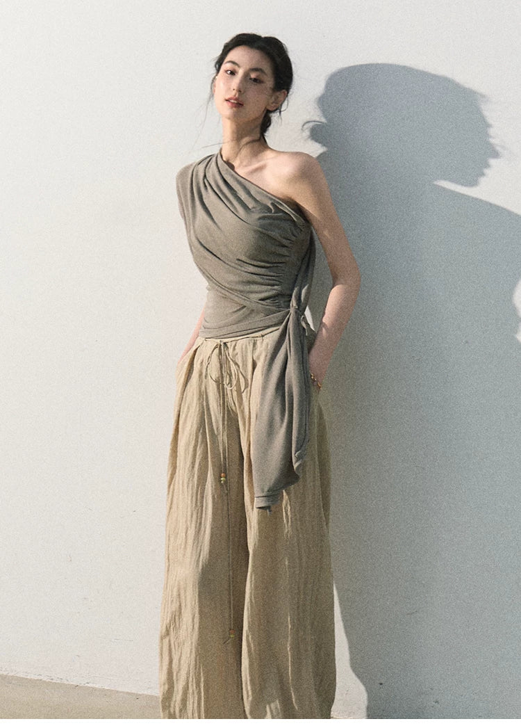 White Jade Asymmetric Draped T-Shirt