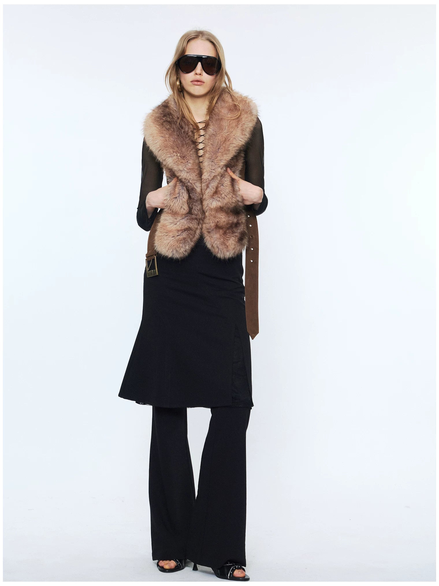 Faux Buckle Detail Suede Punk Vest