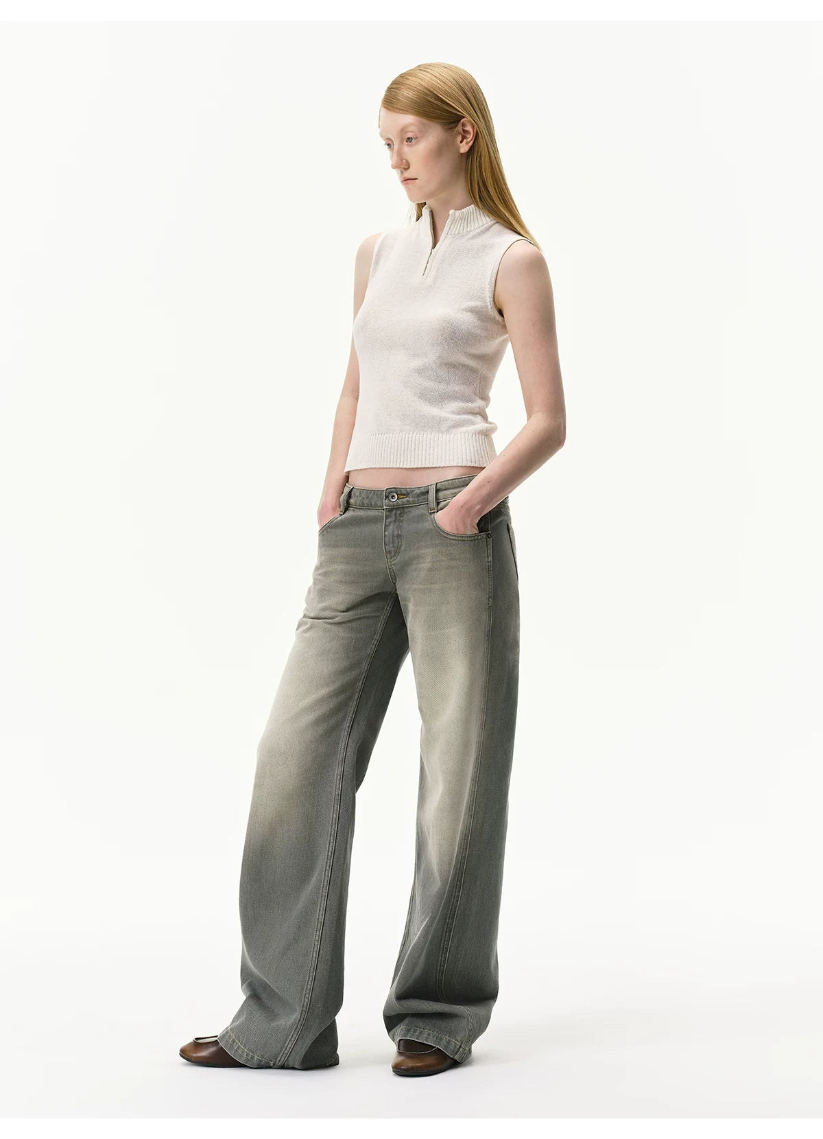 Linen-Blend Mock Neck Knit Tank
