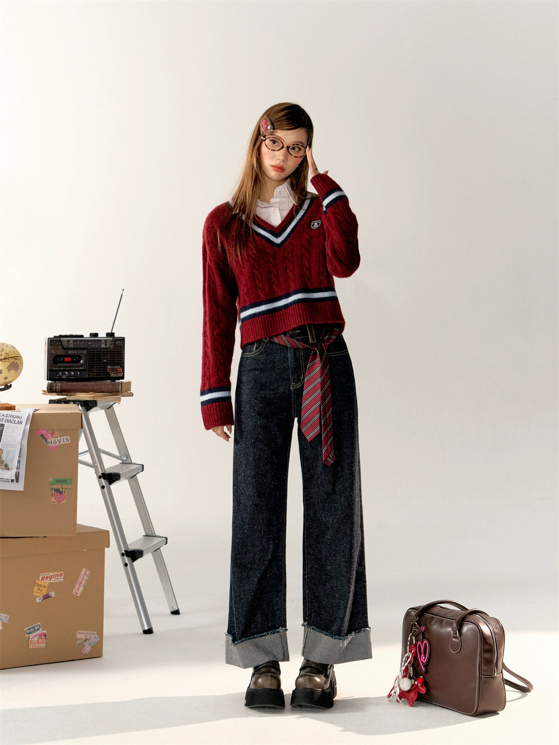 Academy Style Color-Block Knit Long-Sleeve Top - CHINASQUAD