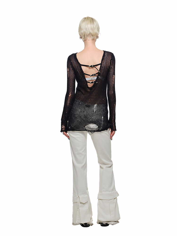 Reversible Hollow Sequin Knit Pullover - CHINASQUAD
