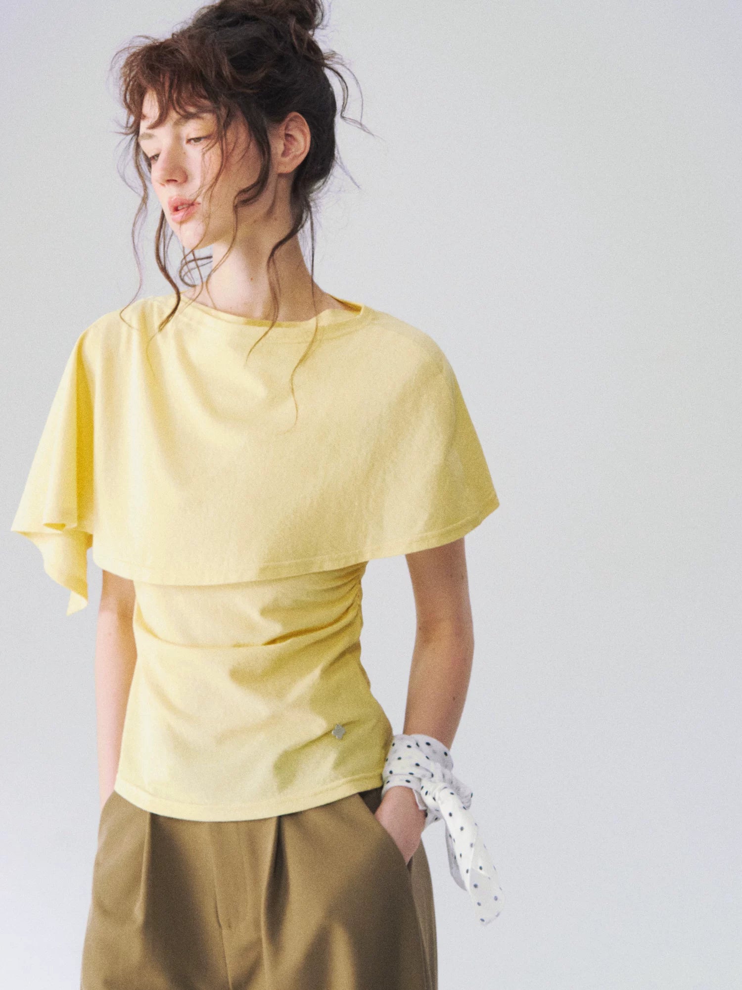 Layered Cape-Effect Slim-Fit Top