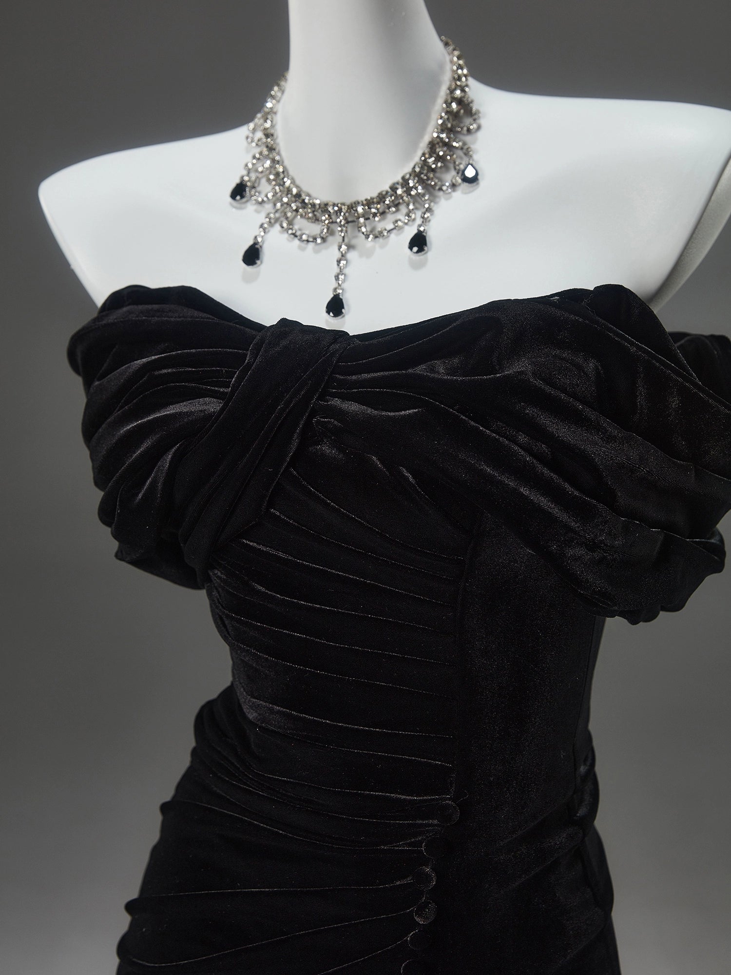 ROLA Noir Sculpted Velvet Couture Gown