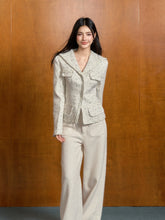 Navy Collar White Tweed Jacket - CHINASQUAD