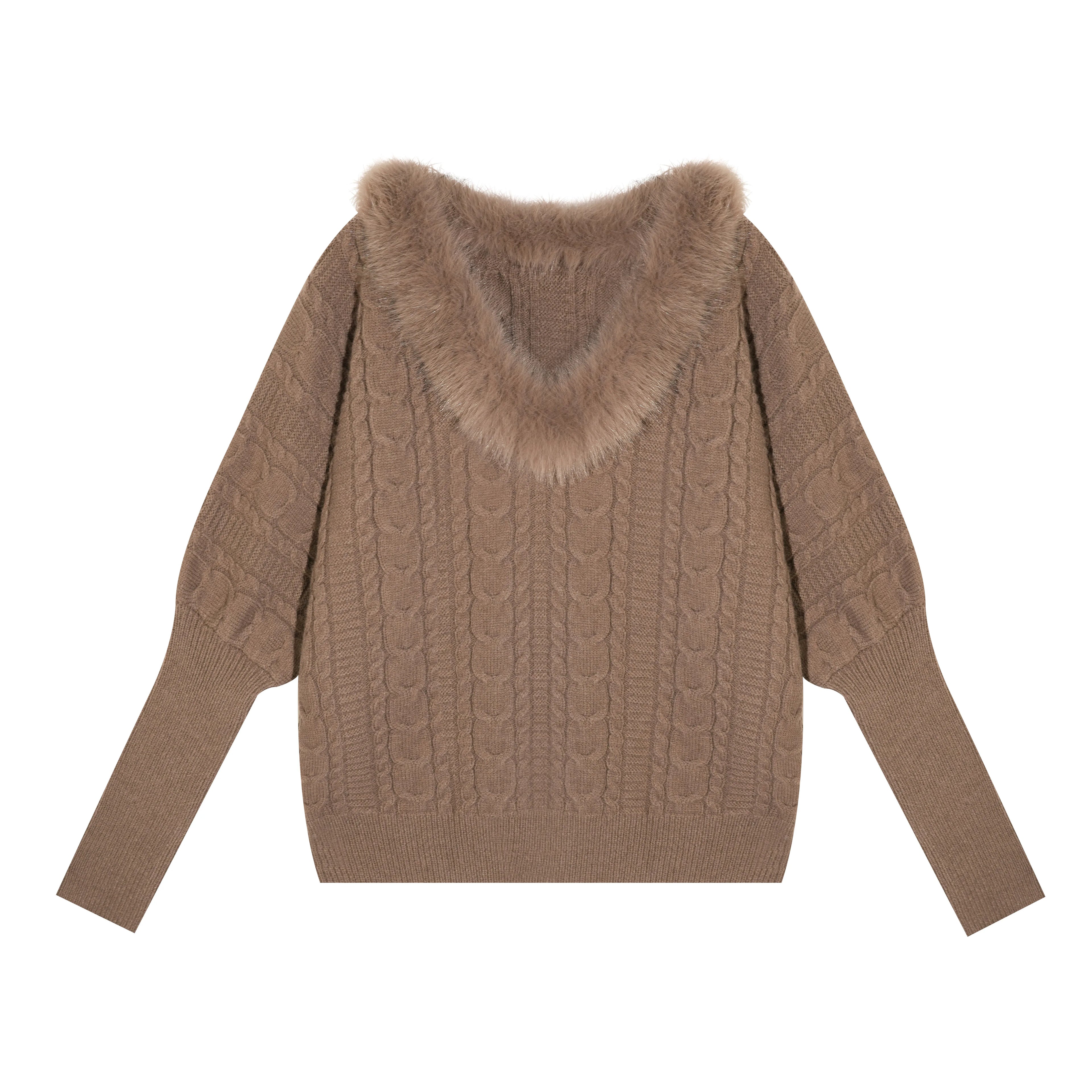 Cable-Knit V-Neck Waist-Shaping Sweater