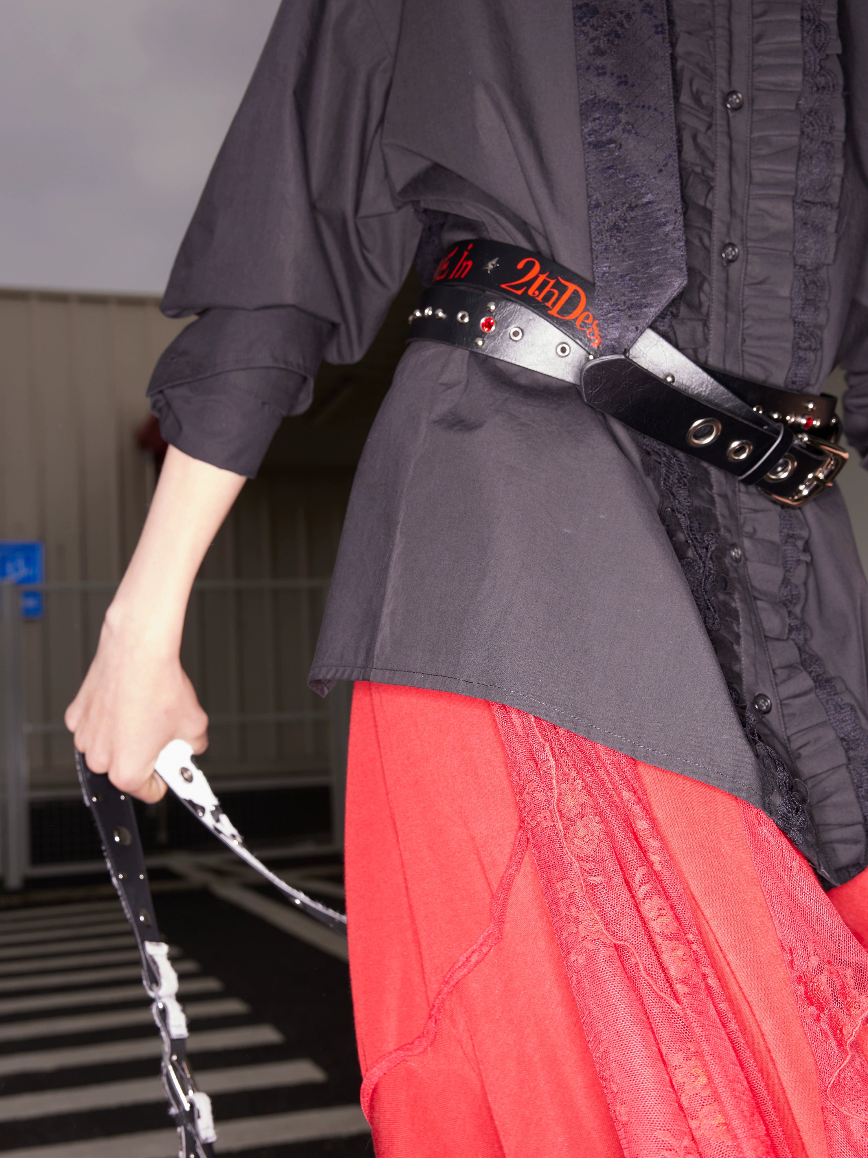 Punk Contrast Letter Print Studded Belt - CHINASQUAD