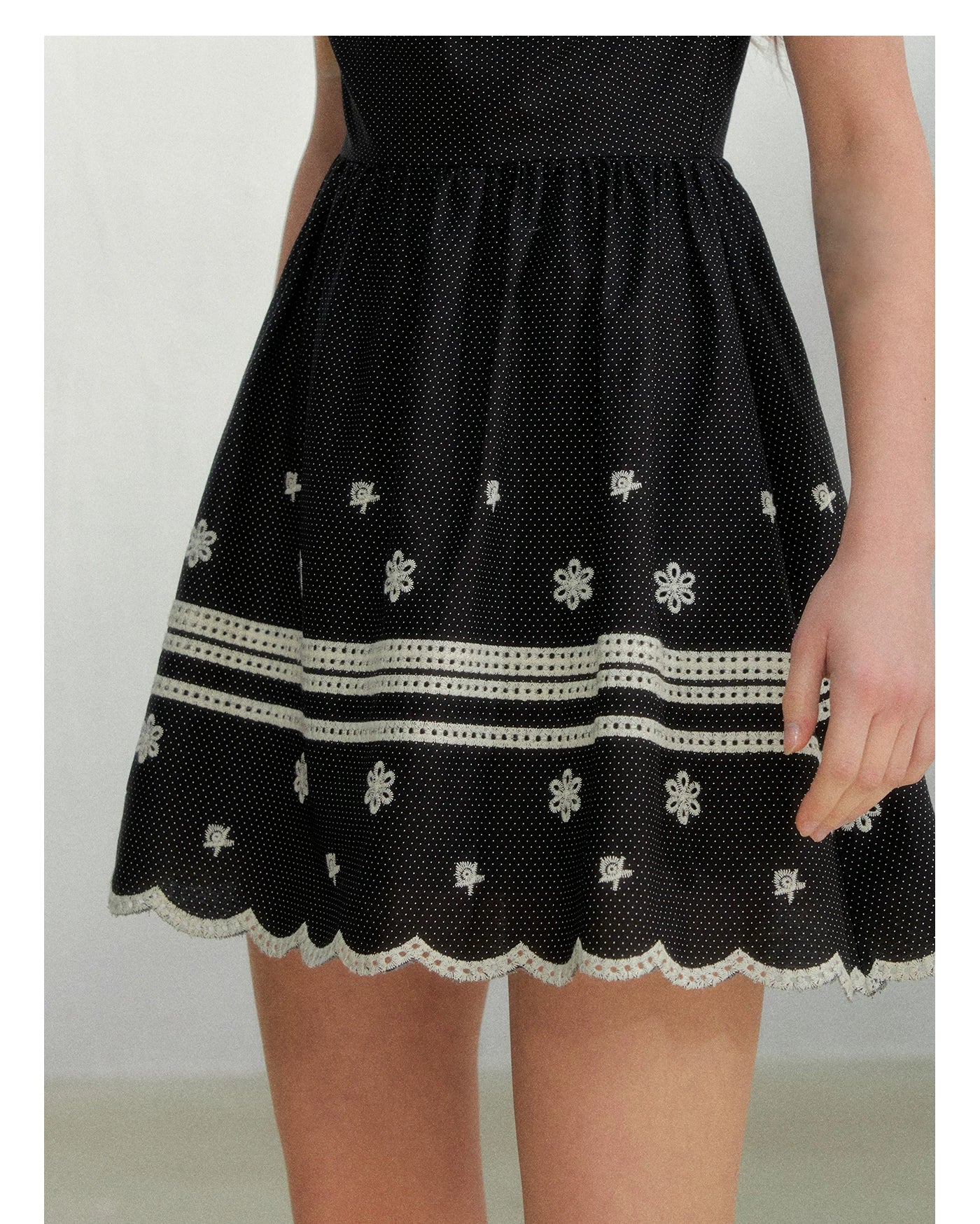 Polka Dot Embroidered Bow Cheongsam Dress