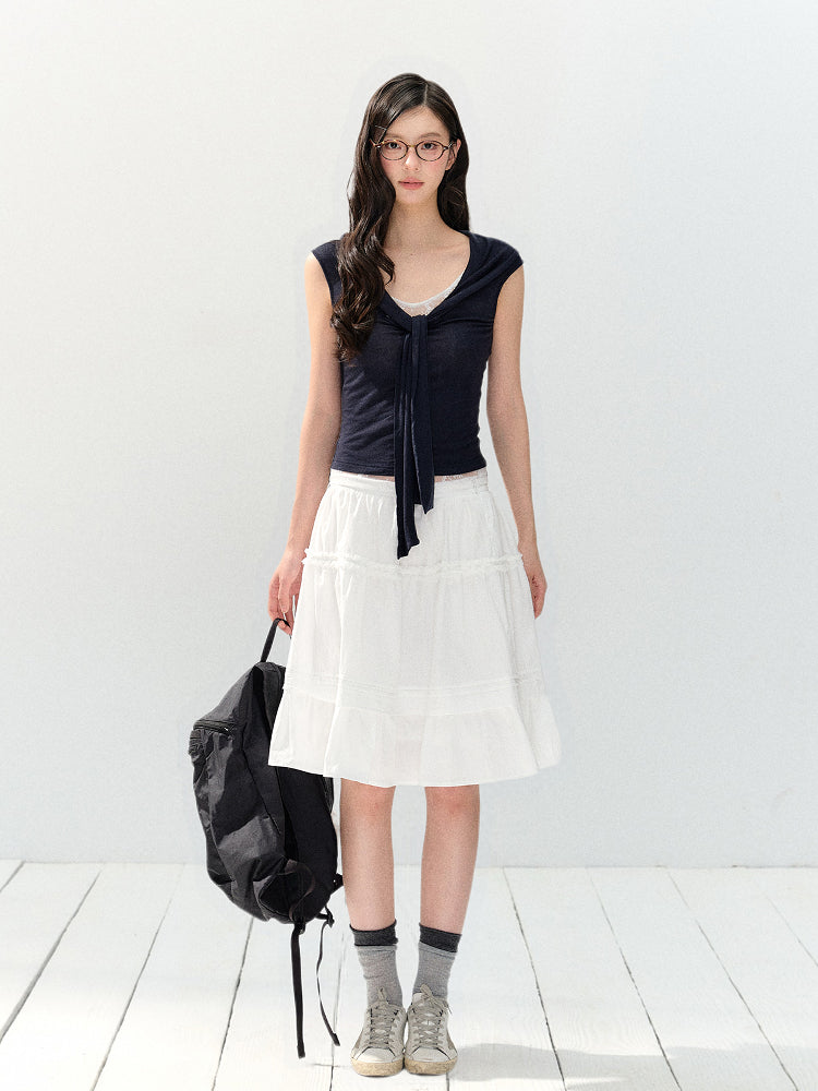 White Lace Waist-Cinching Skirt - CHINASQUAD