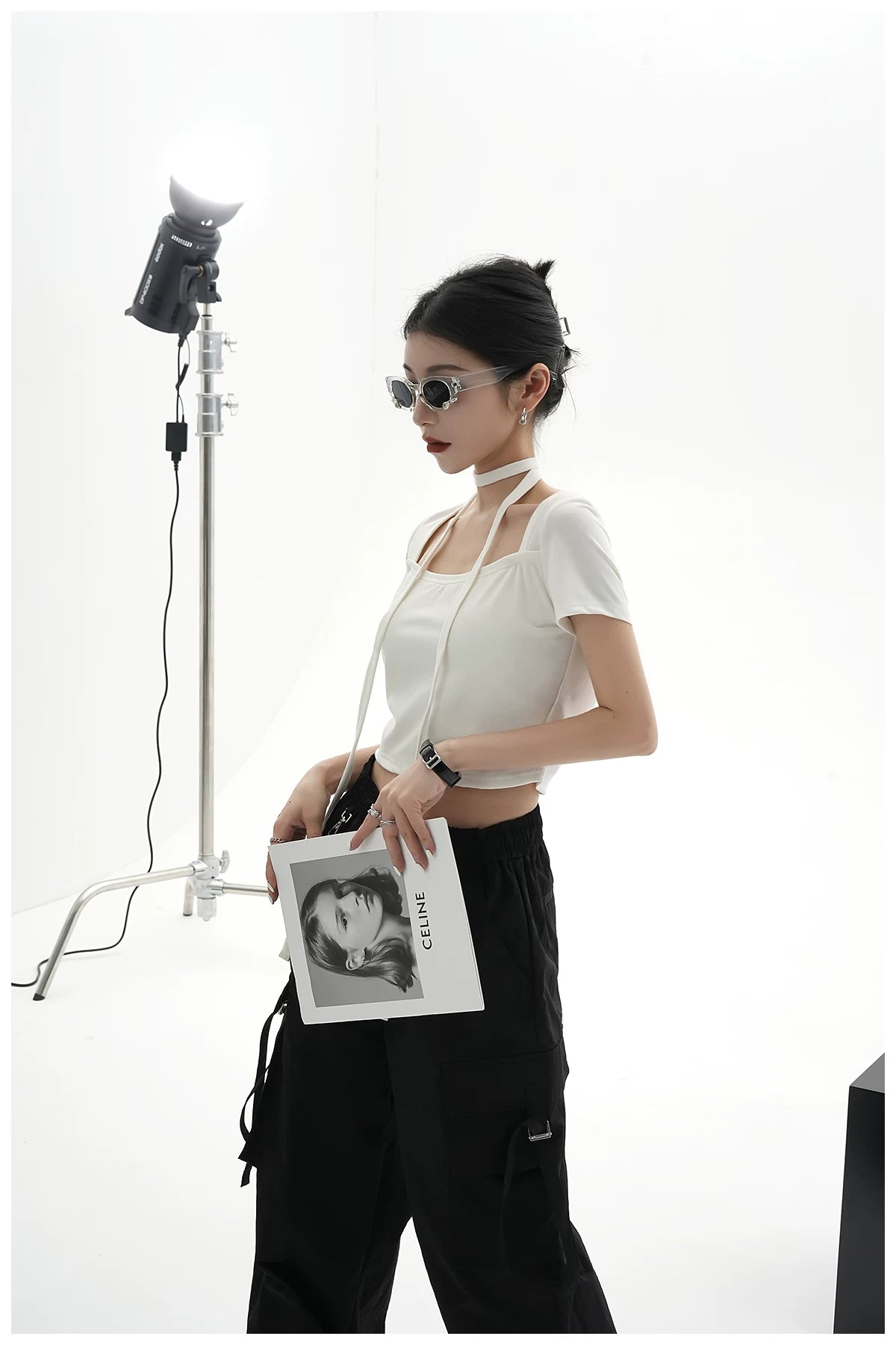 Tie-Detail Square-Neck Cropped T-Shirt