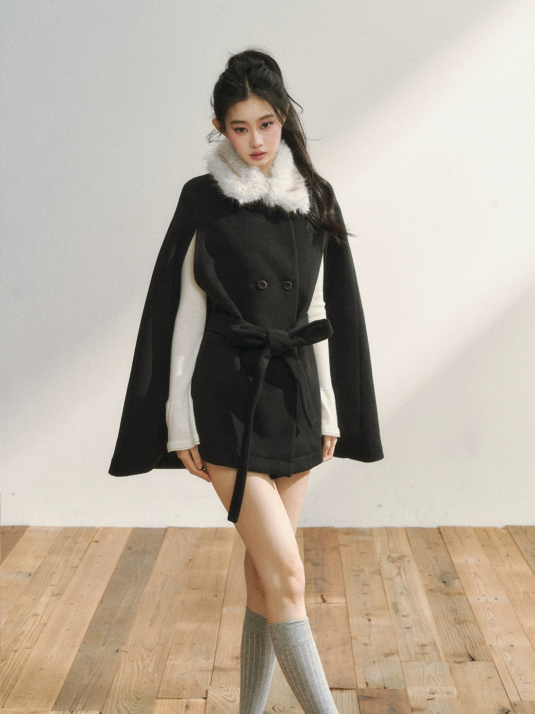 Elegant Two-Tone Wool Cape