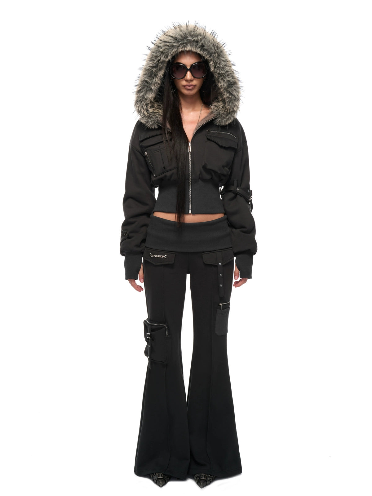 Waist-Cinched Hoodie & Flare Pants Set