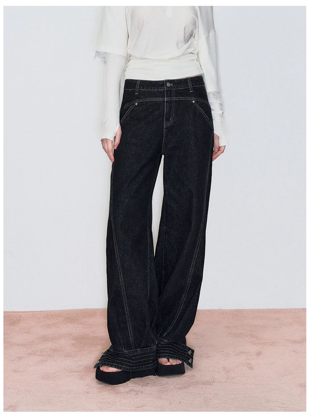 Deconstructed Patchwork Straight-Leg Denim Jeans