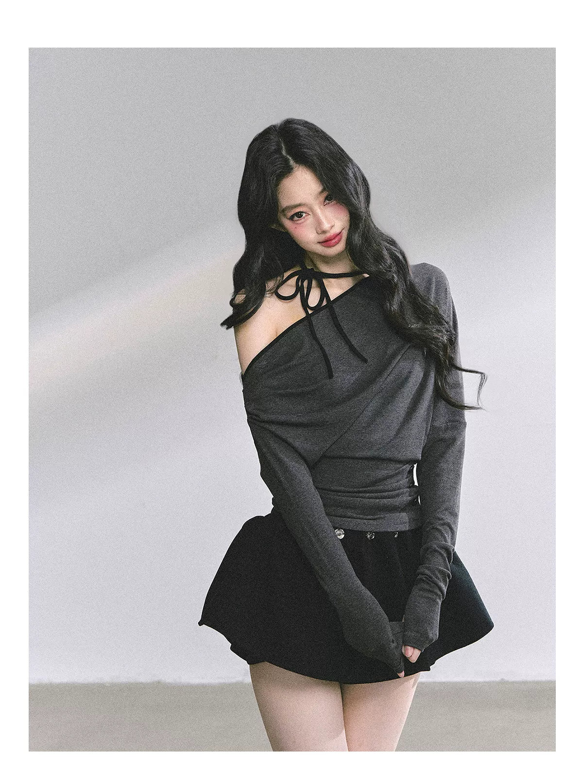Off-Shoulder Halter Long-Sleeve T-Shirt