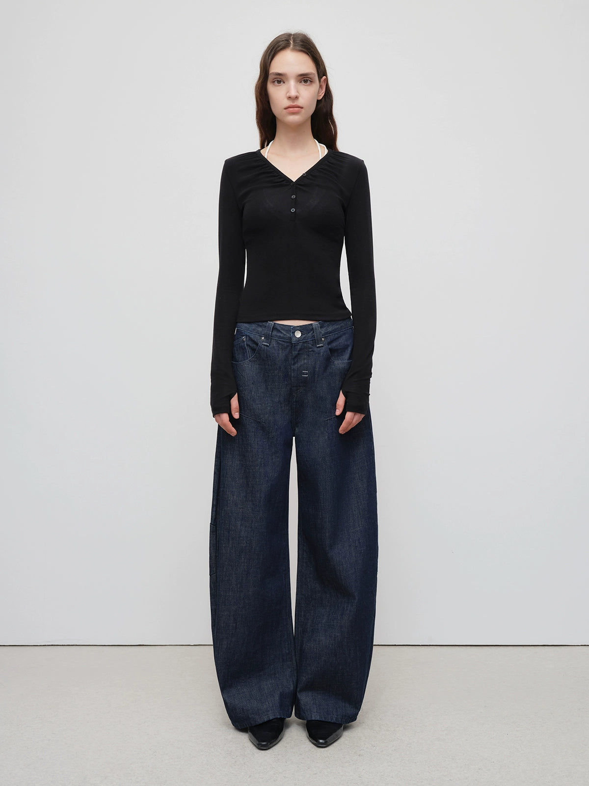 Lyocell Wool V-Neck Fitted Long Sleeve T-Shirt - CHINASQUAD