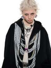 Black & White Oversized Chain Print Hoodie Cardigan - CHINASQUAD