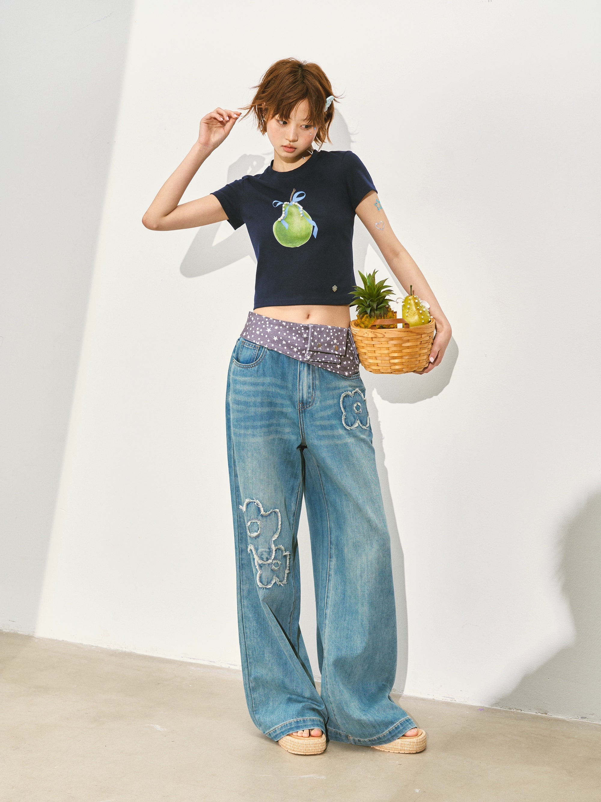 Pearl Bow Fruity Slim-fit Short Sleeve T-shirt - CHINASQUAD