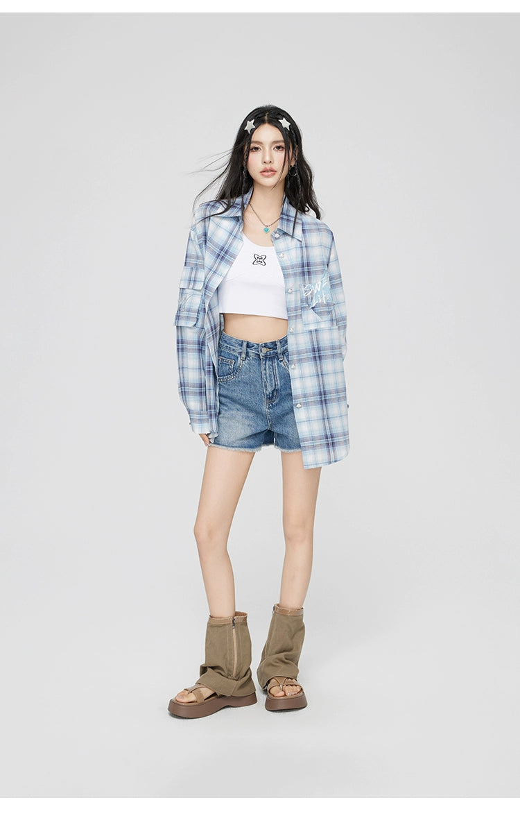 Embroidered Plaid Sun-protective Shirt